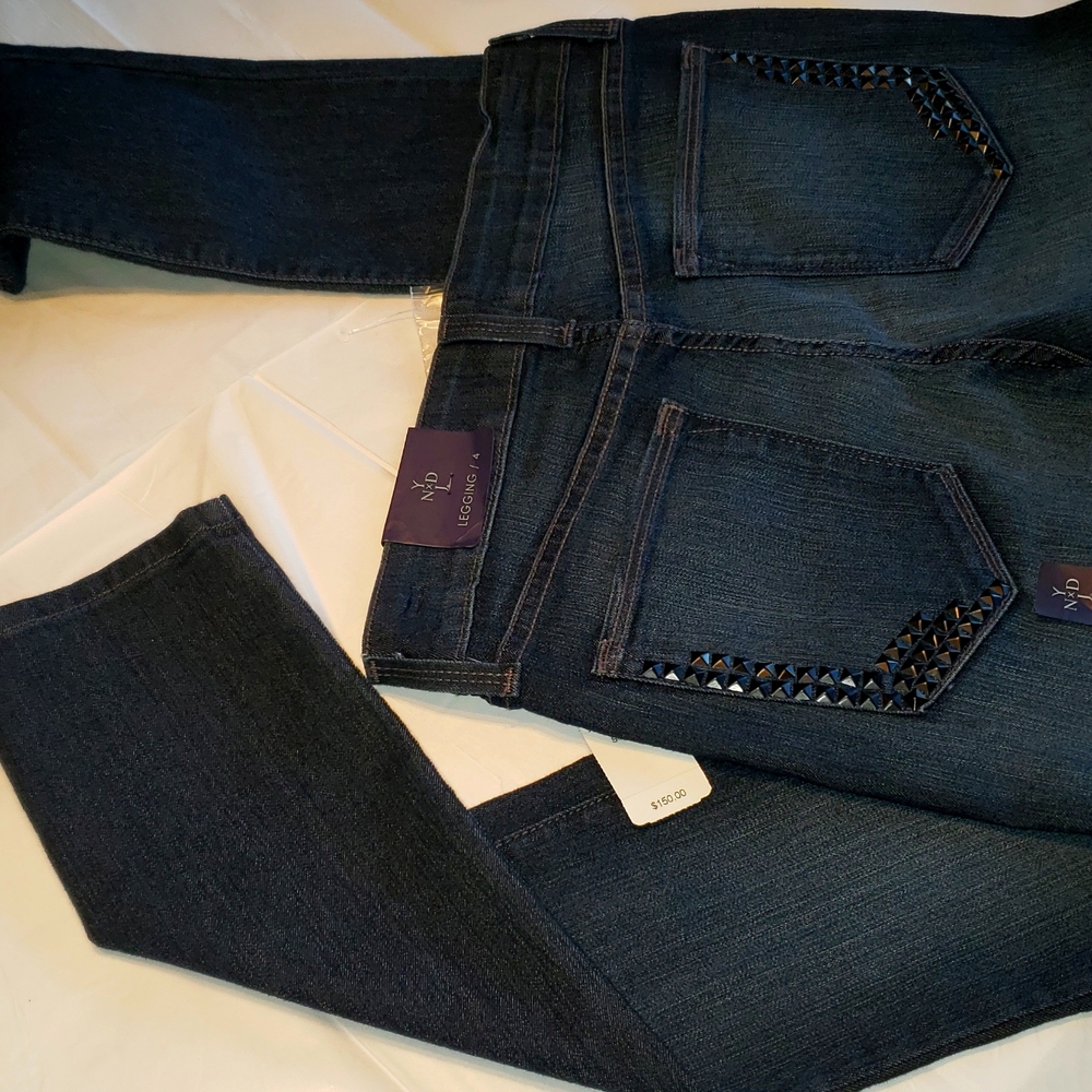 NYDJ New ALINA Jeans Black Metal STUD Rivet Pocket Legging Skinny Women USA RARE - Picture 16 of 16